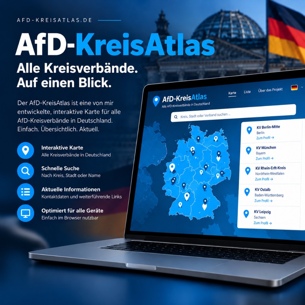 AfD-KreisAtlas: interaktive Karte der Kreisverbände auf Laptop und Smartphone